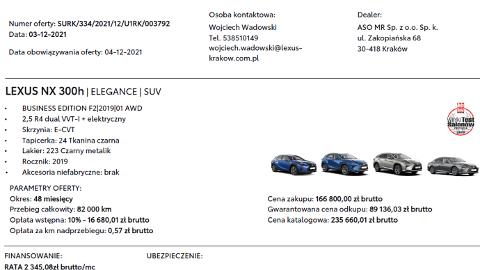 Lexus NX (197KM) - 2 345  PLN, 2019 - Kraków - wyprzedaż | Autoria.pl